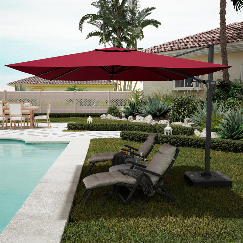 Parasol carré en porte-à-faux 11 pi en rouge (sans base de parasol), Rouge