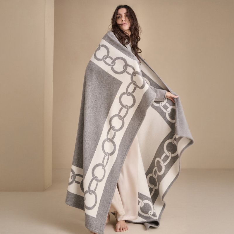 Chains Hand Woven Throw Blanket, Gray/Milk