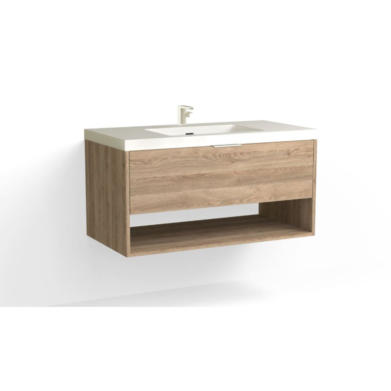 Modo 42" W Wall Mounted Single Bathroom Vanity, Gloss White/Single, Biondo, Polished Nickel