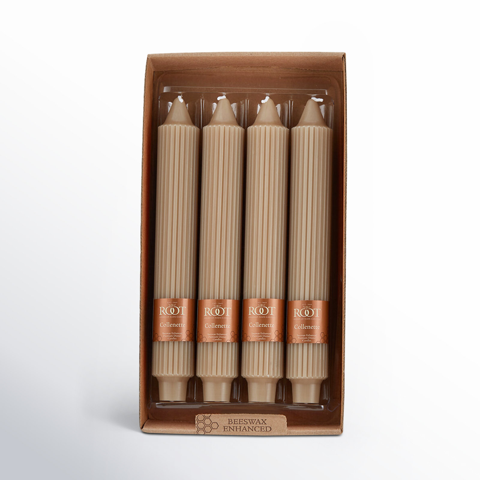 Grecian Collenette Unscented Taper Candle, Taupe, 9" H x 1.25" W x 1.25" D