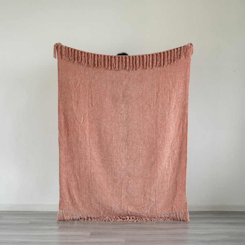 Jeté décoratif en chenille avec frange, rose foncé