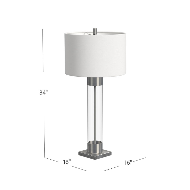 Tennison 34" Clear Glass and Brushed Nickel Table Lamp with White Linen Shade