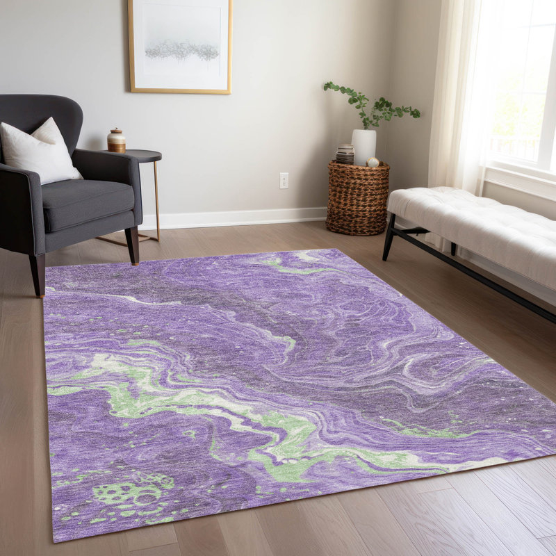 Addison Purple Abstract Washable Non-Slip 3' x 5' Rug