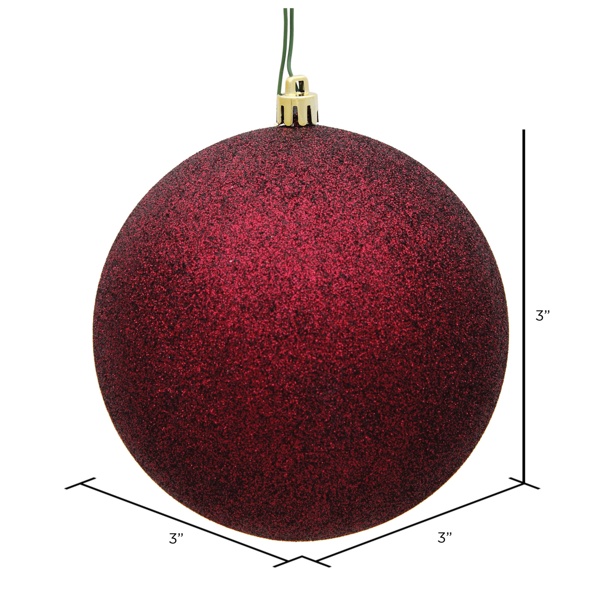 Holiday Décor Ball Ornament, 3" H x 3" W x 3" D, Burgundy Glitter
