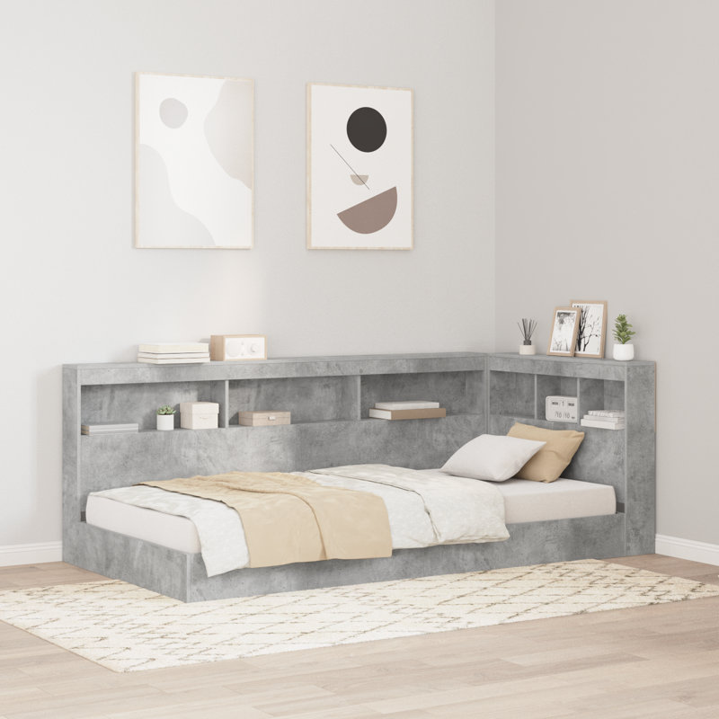 Bookcase Bed Engineered Wood, Small Single (2'6), Concrete Grey