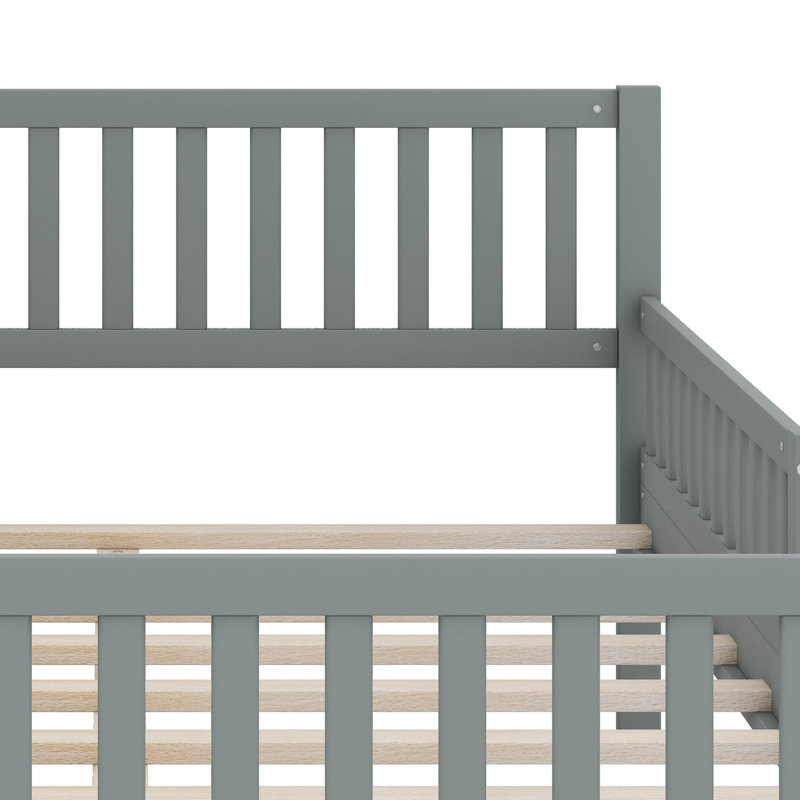 Lit plateforme fonctionnel avec garde-corps latéraux et tiroirs de rangement pratiques, Gris
