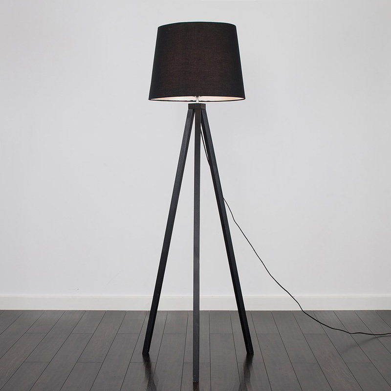 Nemours 159cm Basbro Tripod Floor Lamp Shade, Grey, Yes, Light Wood