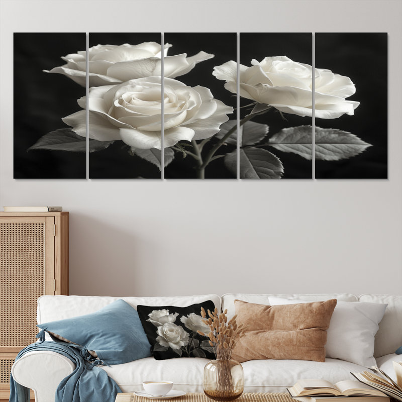 Ensemble de décorations murales roses et blanches monochromes Bloom II - Roses, H 28 po x l 60 po