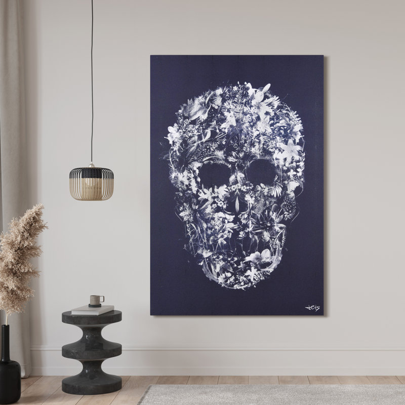 Ethereal Skull Silver Shagreen Wrapped Canvas Wall Art