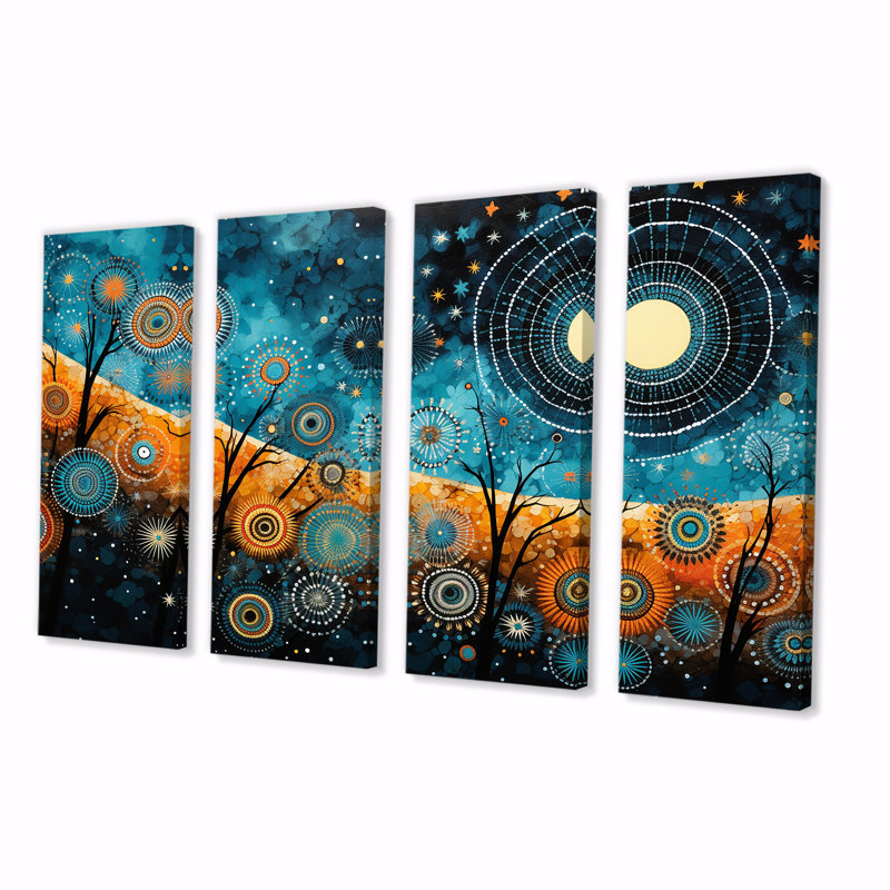 Tribal boho mosaïque lune - mosaïque bohème 4 pièces, H 32 po x l 64 po