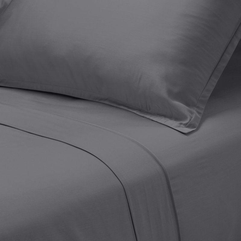 Ensemble de draps en satin de bambou, Ensemble de draps pour grand lit avec 2 taies d'or, Anthracite