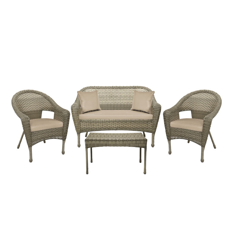 Yamada 4 - Person Patio Conversation Set with Cushions, Gray, Tan