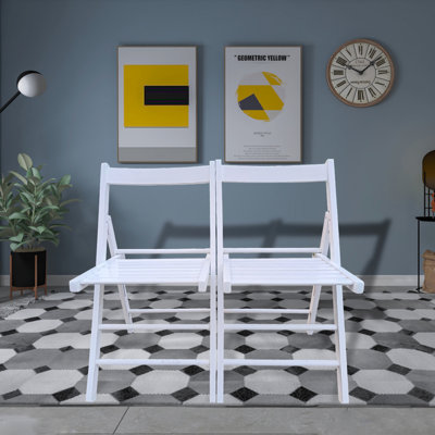 2 Solid Wood Folding Chairs In White, Comfortable Slatted Seat And Back, Foldable For Space Optimization, Any Event, 220 Lbs Supported 2 Comfy Seat, For All Occasions, Saving, Lightweight, Weight