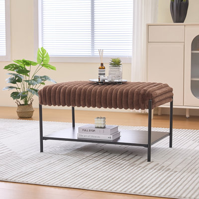 30.7"Wide Upholstered Ottoman Coffee Table Foot Rest With Metal Legs,Footstool With Wooden Open Storage Shelf by Mercer41