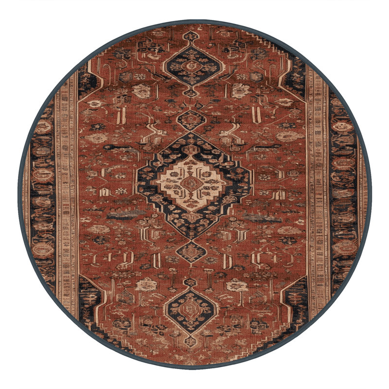 Machine Washable Persian Brown Area Rug, Round 4'