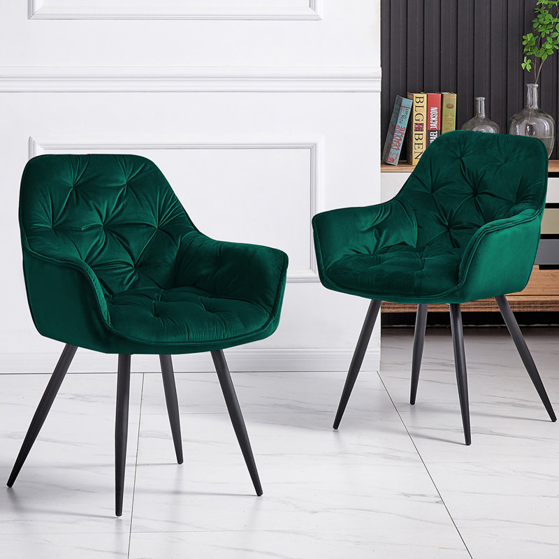 Velvet Tufted Upholstered Armchair Runge 50cm H, Green