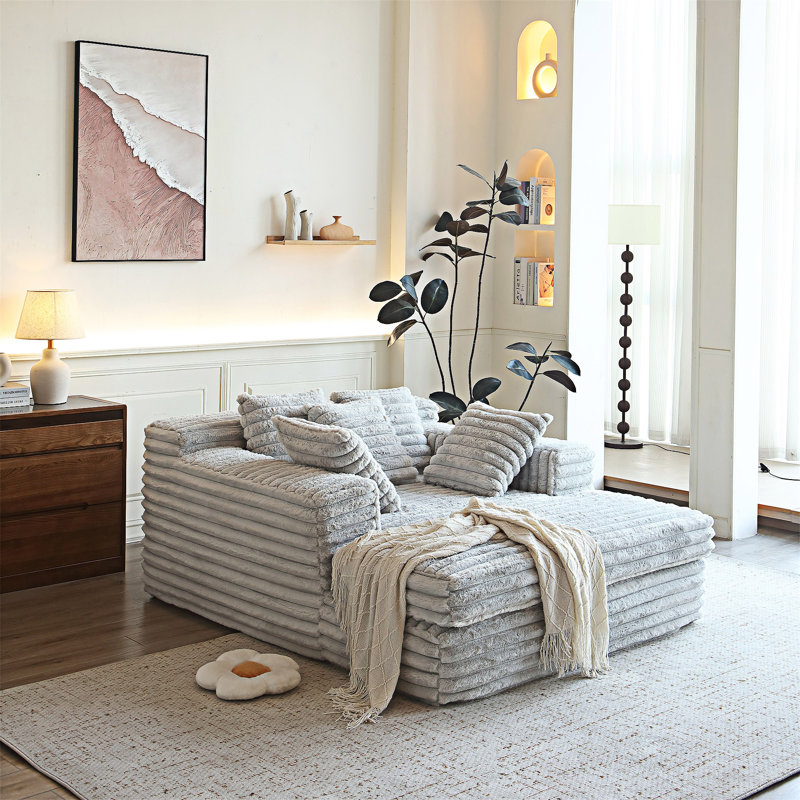 Upholstered Sofa Bed With Throw Pillows, Light Gray
