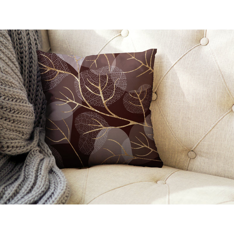 Coussin décoratif intérieur / extérieur Baka Leafs, H 17 po x l 17 po, Brun / or