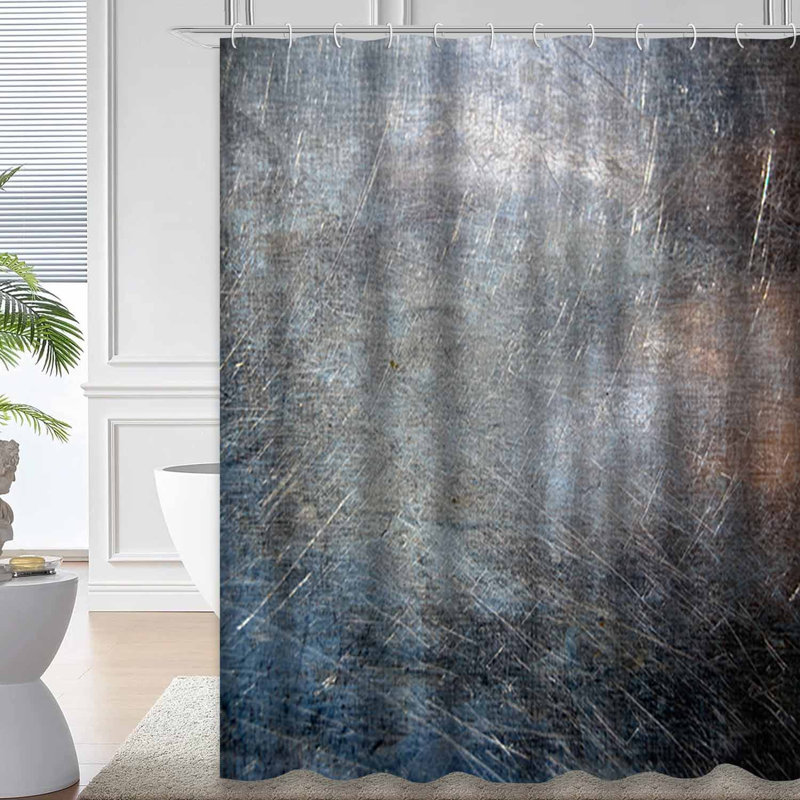 Bleu rouille rayé en métal noir et argent avec 12 crochets, L 72 po x l 78 po