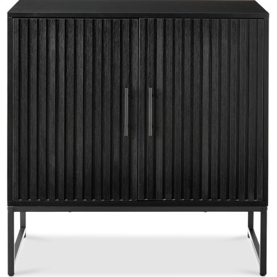 2-Door Slatted Storage Cabinet, Accent Furniture W/ Non-Scratch Foot Pads