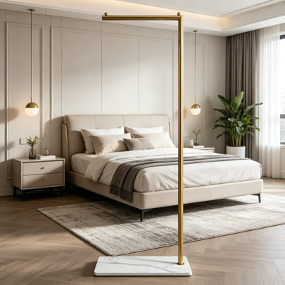 Portemanteau doré avec base en marbre, portemanteau autoportant en forme de 7 pour petits espaces, portemanteau moderne pour suspendre des vêtements dans une chambre, un vestibule ou un vestiaire, d'une hauteur de 64,96 po