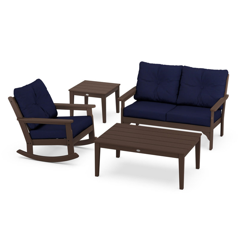 Vineyard 4-Piece Deep Seating Rocker Set, Mahogany, Navy