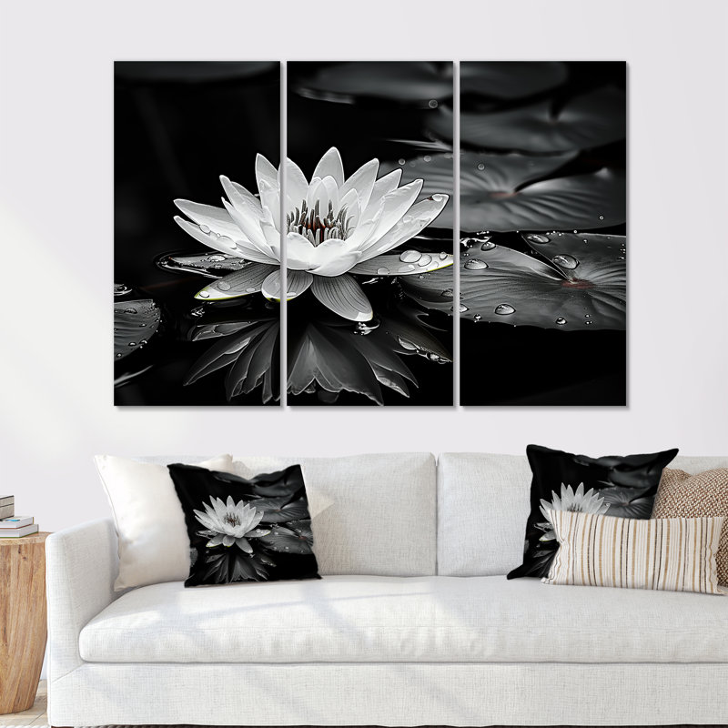 Fleur de lotus entre les coussinets de Lilly - lotus, impression d'art mural, H 28 po x l 36 po x P 1 po