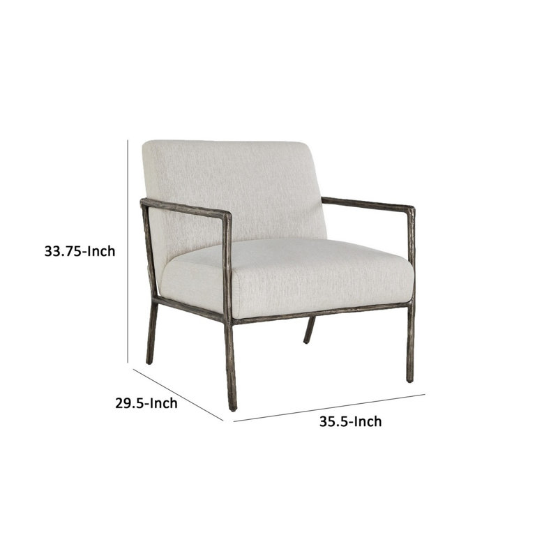Chaise d'appoint 30 pouces Tusk, structure classique en aluminium étain, revêtement crème