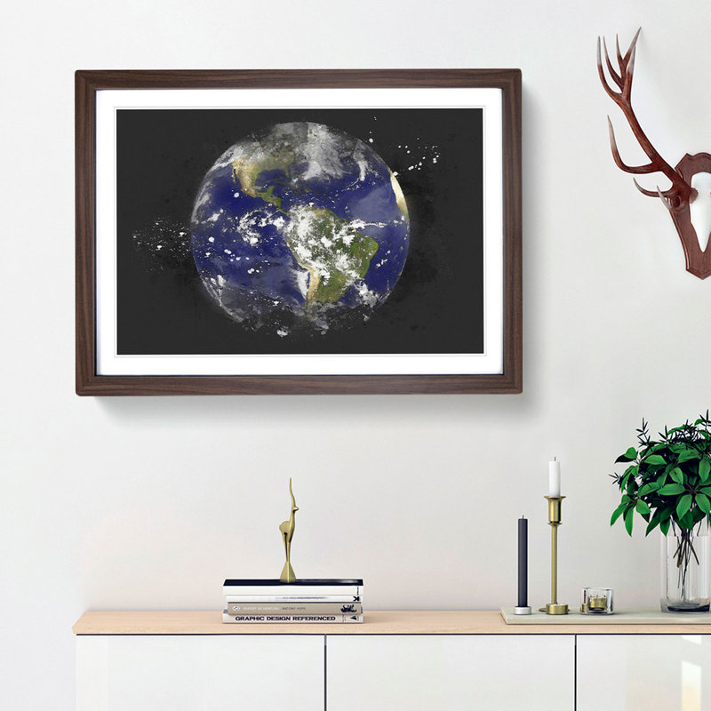 Satellite Image Of Earth - Picture Frame Graphic Art, 62cm H x 87cm W x 2cm D, Walnut Framed