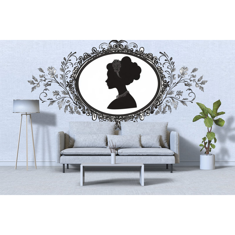 Adhésif décoratif victorien camée, art de tête de lit à grande silhouette, murale de chambre à coucher amovible rétro 130Mv