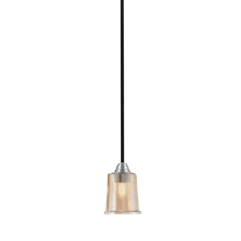 Ahern Mini Pendant, Matte Black & Brushed Nickel Finish, 5.25" Amber Bubble Glass, Amber/Matte Black; Brushed Nickel