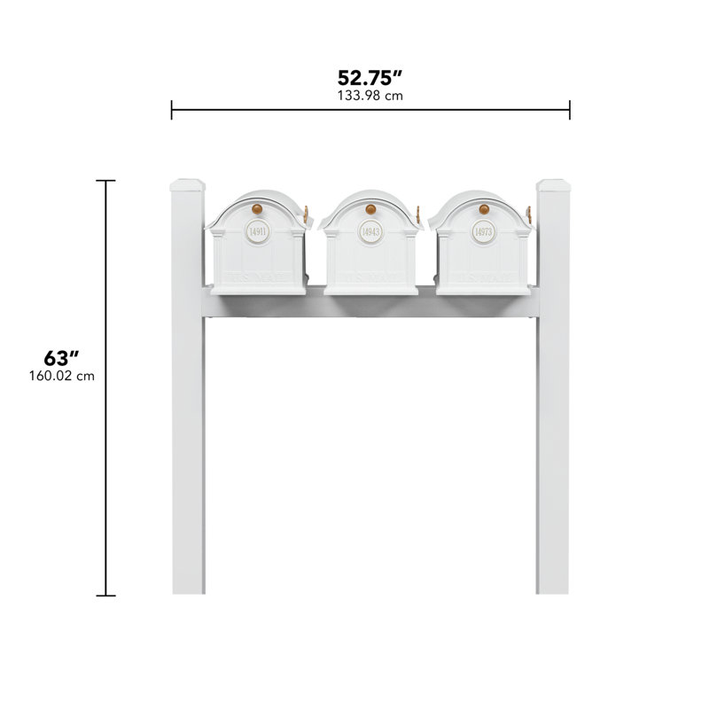 Balmoral Triple Mount Mailbox /w/ Pyramid Caps & Personalized Door Medallion (3 Mailboxes, Tri-Mount Rack, 3 Medallions), Yes