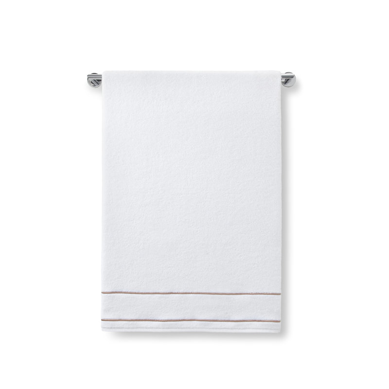 Cotton Plush Bath Towel, White/Tan