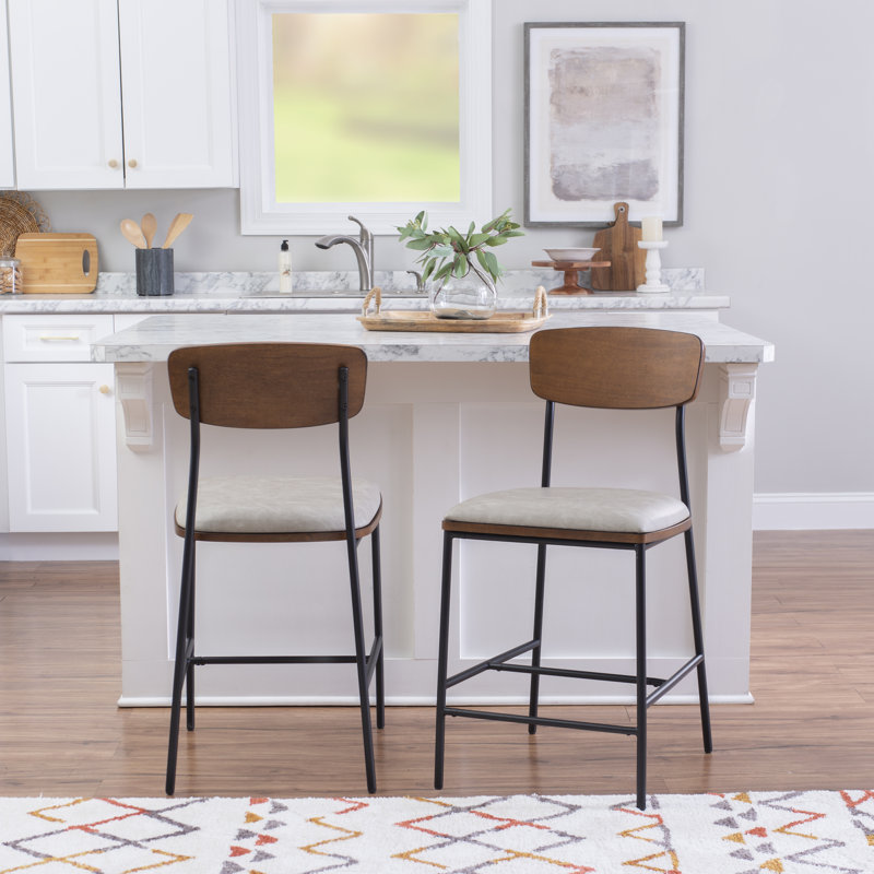 Bridgestone Upholstered Counter Stool with Metal Frame, Cream