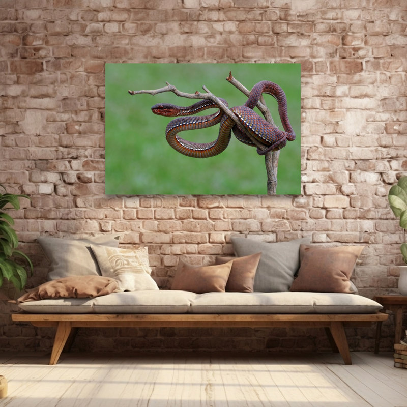 Coiled Red Viper Abstract Contemporary Snake Landscape Nature Wall Art Print 1 Piece Wrapped Canvas Wall Art