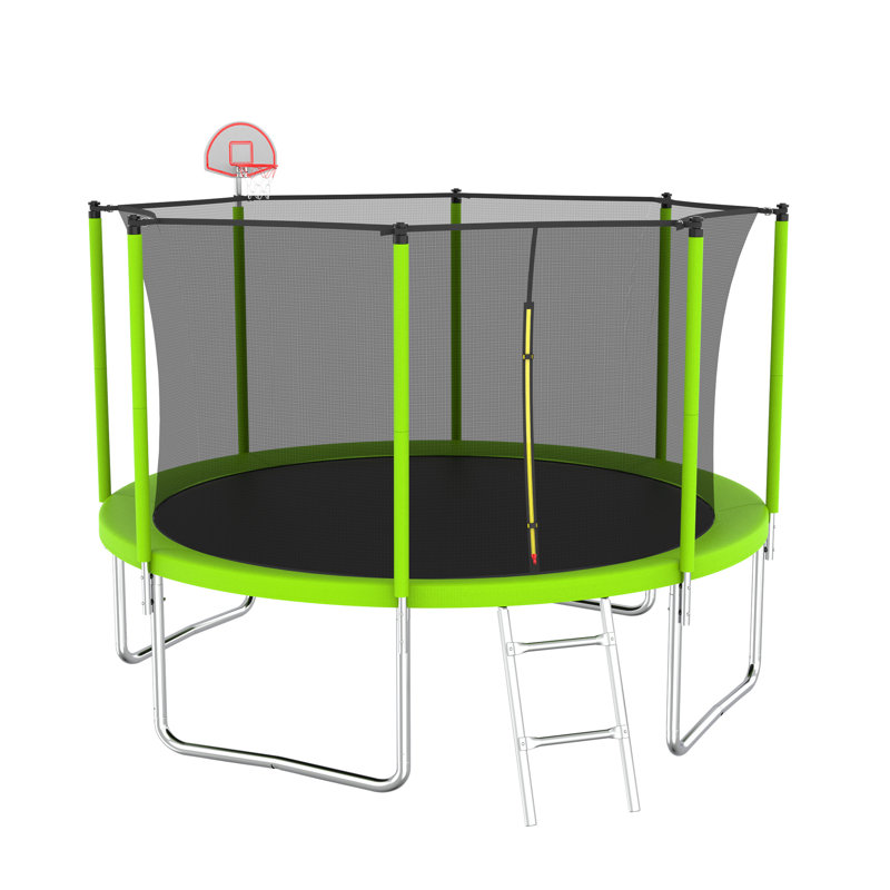 Green 12ft Trampoline with Safety Enclosure and Ladder