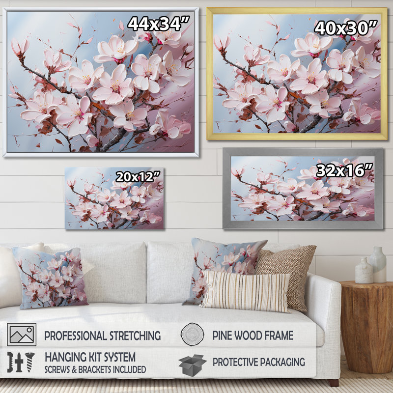 «Pink Magnolias», impression sur toile, H 30 po x l 40 po x P 1,5 po, Cadre simple blanc