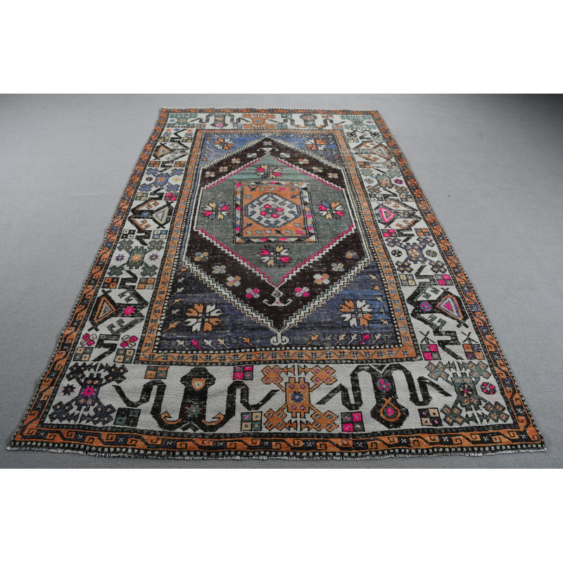 Grand tapis turc Anatolian authentique pour le salon dans de belles teintes vertes avec un design oriental