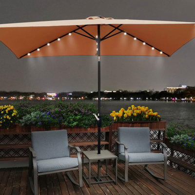 10 X 6.5T Rectangular Patio Umbrella Solar LED Lighted Outdoor Market Table Waterproof Umbrellas Sunshade With Crank And Push Button Tilt For Garden Deck Backyard Pool Shade Outside Deck Swimming Pool