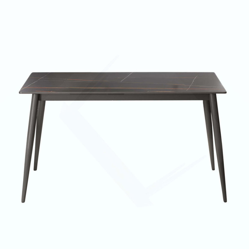 Table de salle à manger moderne en pierre artificielle à pieds droits en métal pouvant accueillir 6 personnes (table de salle à manger seulement)