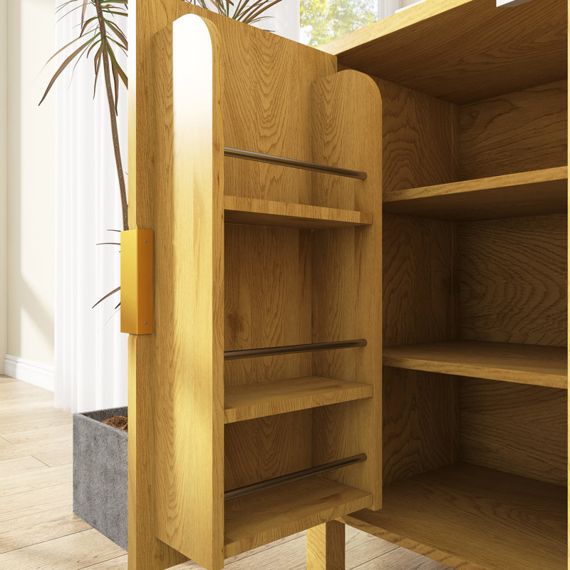 Buffet de 57,5 po de largeur avec supports, tablettes réglables et crochets, Naturel