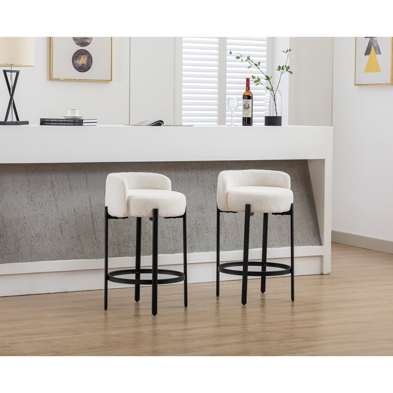 Toey Upholstered Counter Stool with Metal Frame, White