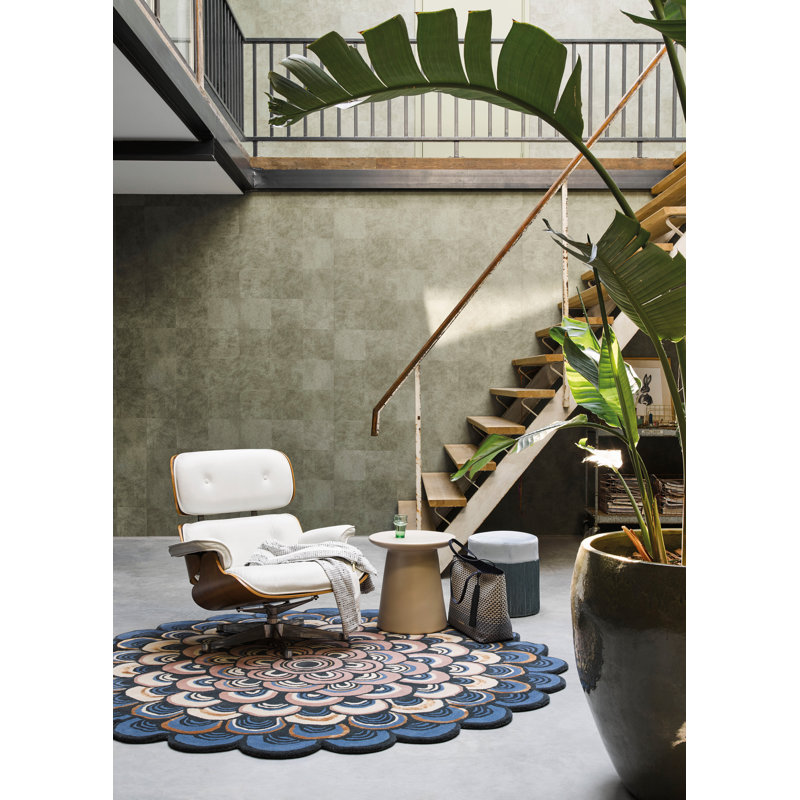 Masquerade Geometric Area Rug in Blue/Beige, Round 4'11"