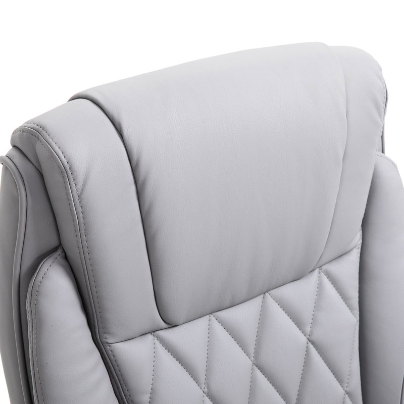 Chaise de bureau à haut dossier avec pivot à 360 degrés et accoudoirs souples, rembourrage épais en similicuir gris