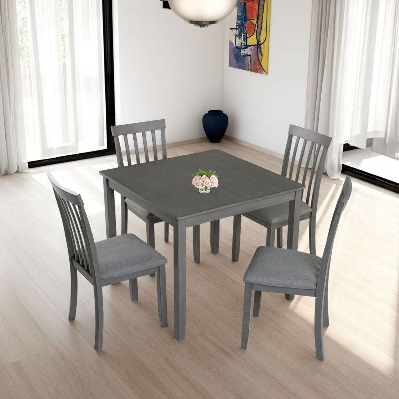Table de salle à manger 5 pièces carrée en bois avec 4 chaises rembourrées et facile à assembler pour la cuisine et la salle à manger