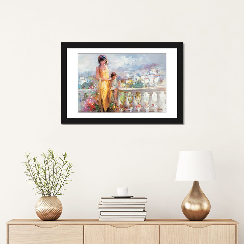 « happy pair », reproduction sur toile, H 26 po x l 40 po x P 1,5 po, Papier d'art encadré noir, Pas de tapis