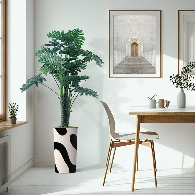 Artificial Floor Plants in Pot Fake Philodendron Tree Indoor and Outdoor  Decorative Silk Greenery Thick Line Black