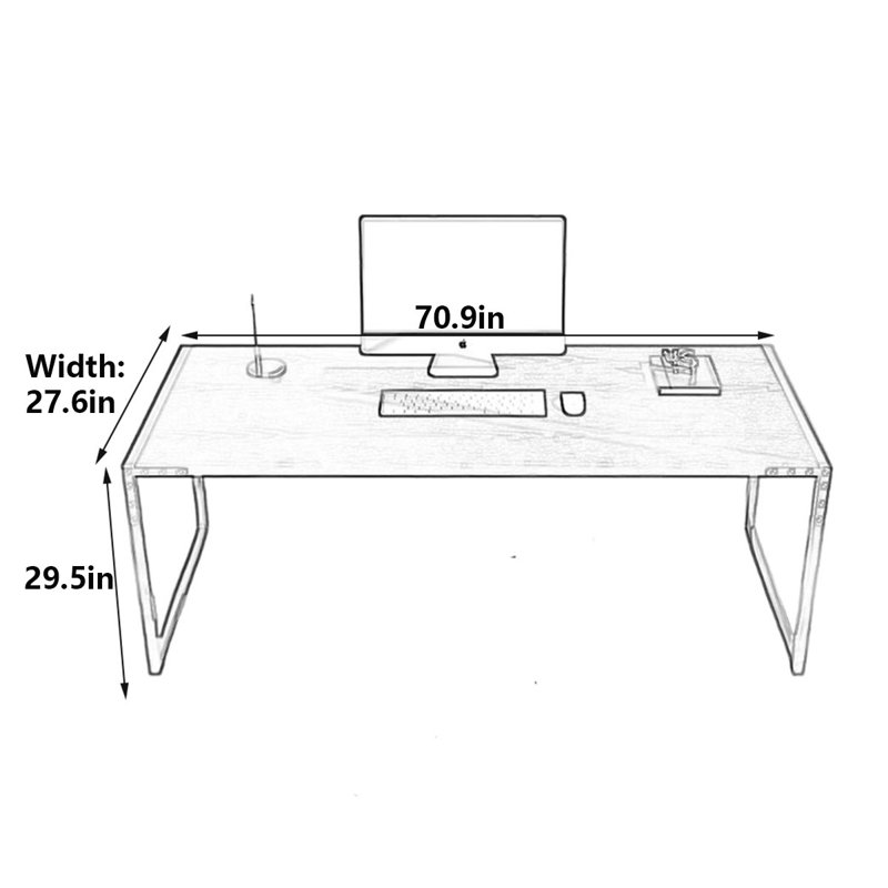 Bureau en bois massif Nordic Minimalist, H 29,5 po x l 70,9 po x P 27,6 po
