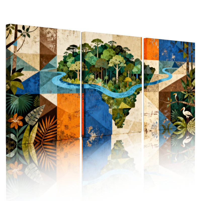«Tropical Jungle Map», art mural, impression abstraite géométrique sur toile (ensemble de 3), H 24 po x l 48 po