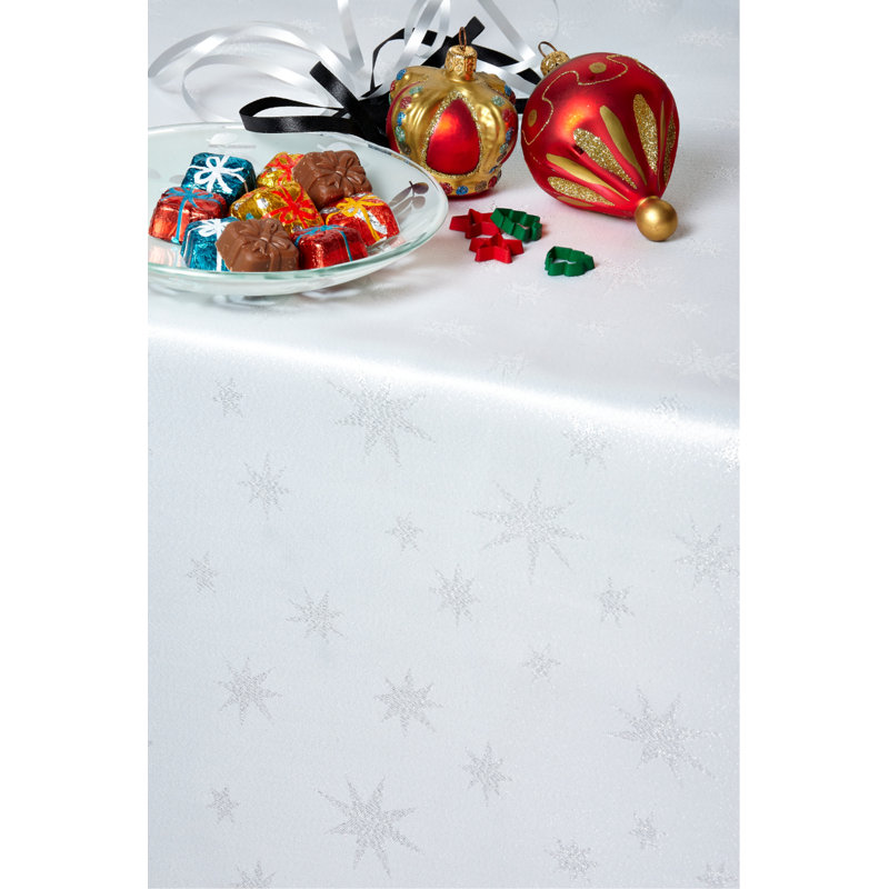 Val Christmas Star Tablecloth, White/Silver